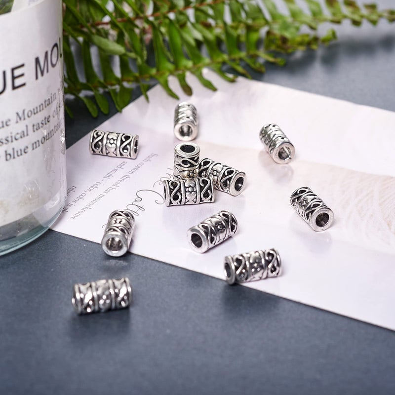 KISSITTY 50-Piece Tibetan Antique Silver Filigree Tube Beads 6mm in Dia. Column Spacer Long Loose Beads Jewelry spacers for Bracelets Rosary Beaded Necklace - Image 3